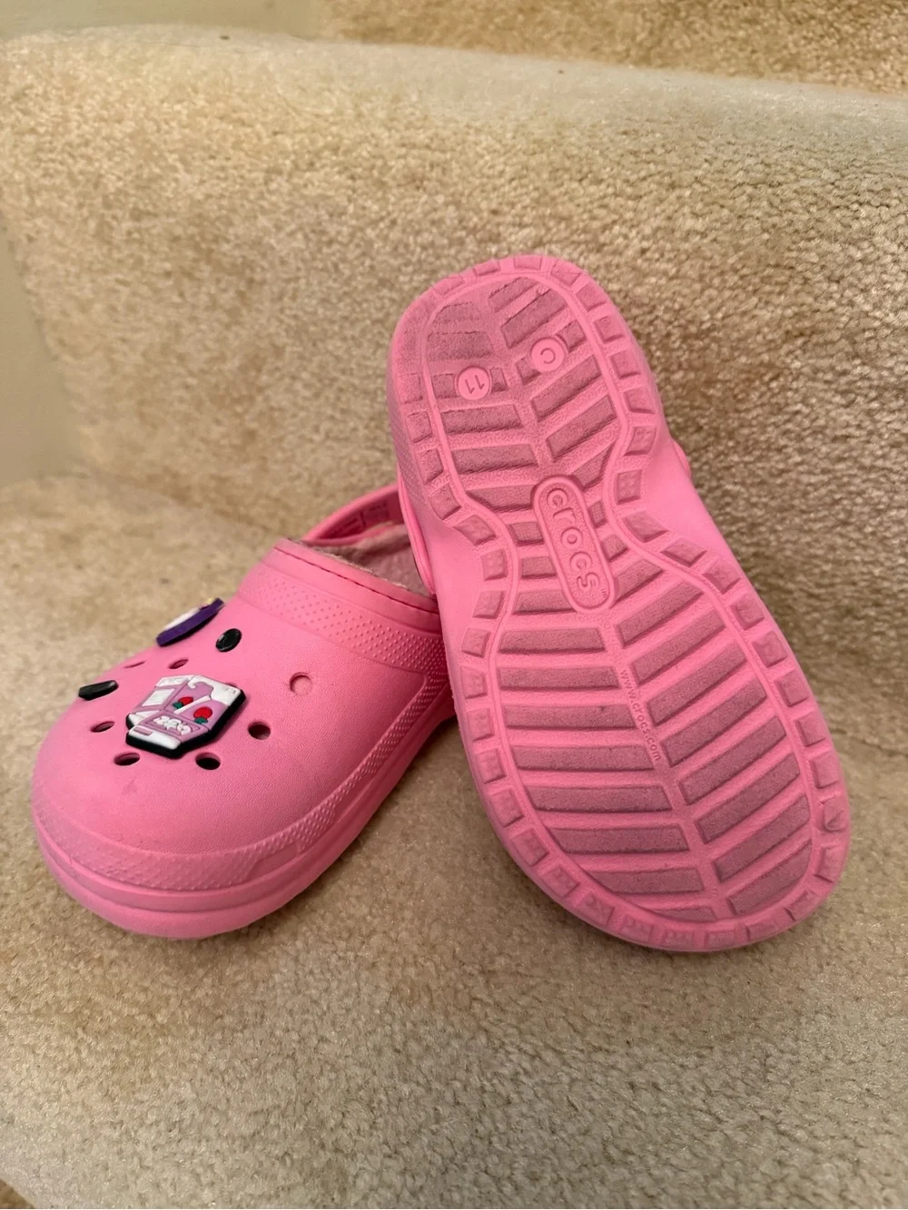 CROCS Kids Pink Fuzzy-Lined Clogs with Decorative Charms